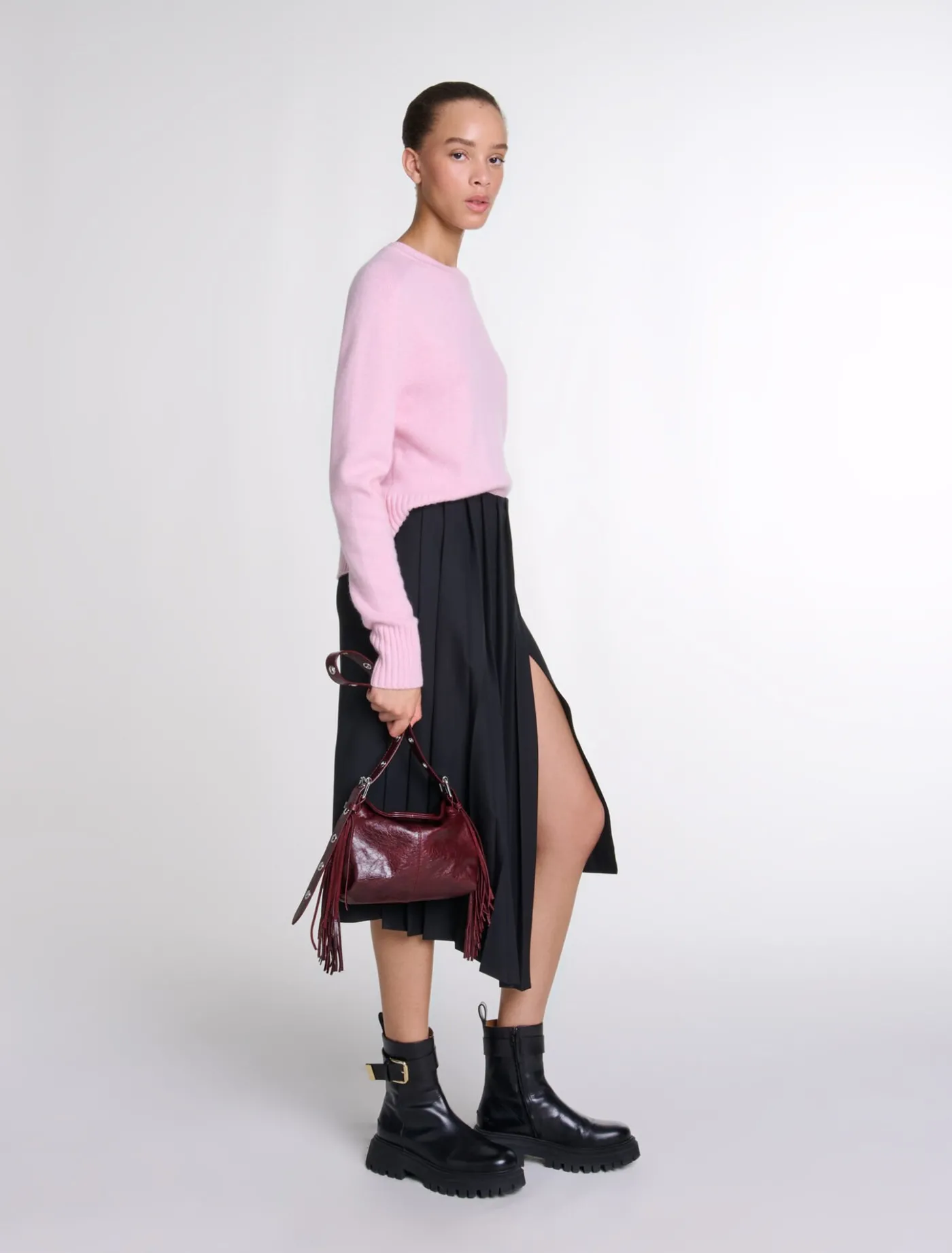 Asymmetrical long pleated skirt^Maje Clearance