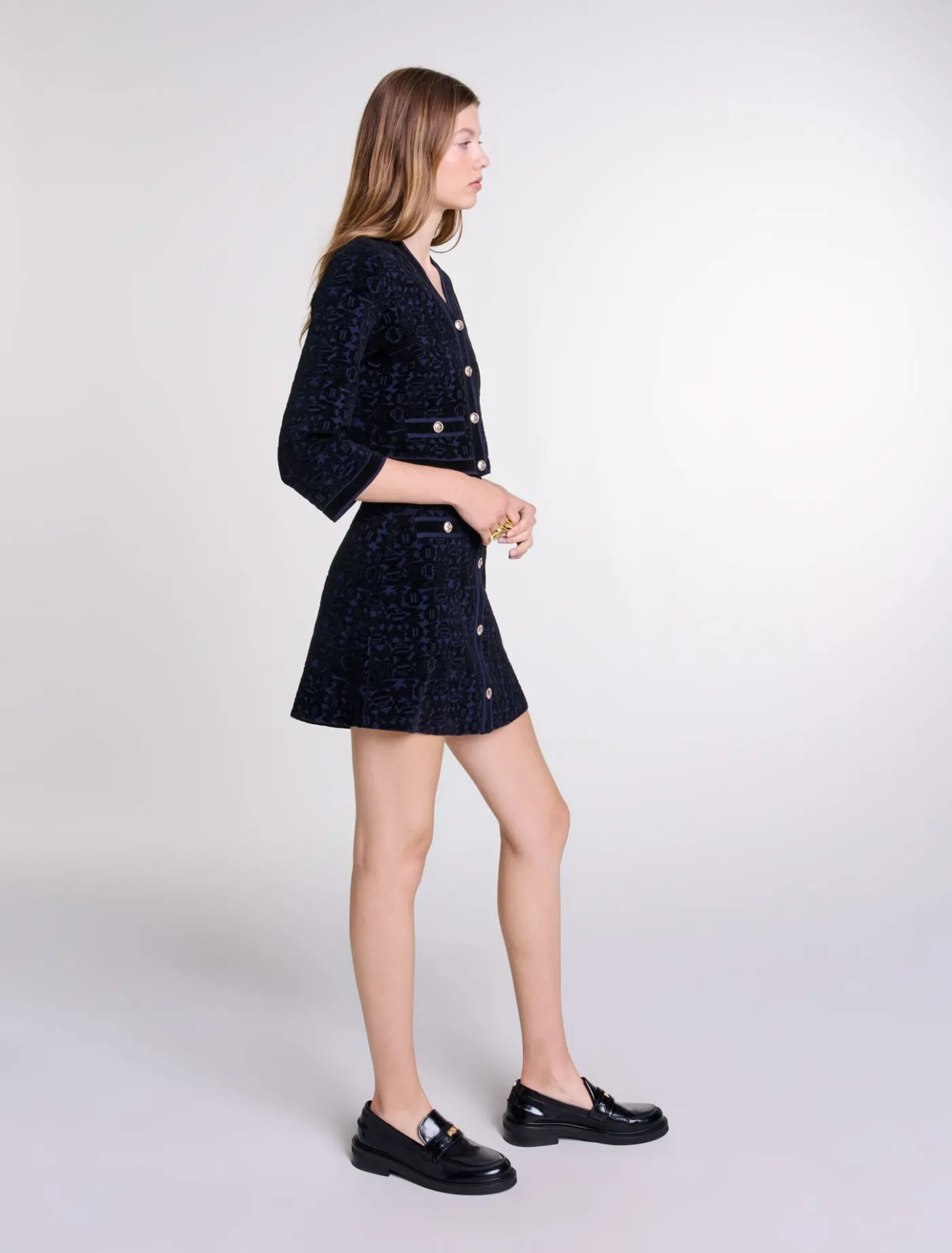 in_velvet_knit_dress_3.webp 2-in-1 velvet knit dress^Maje Clearance