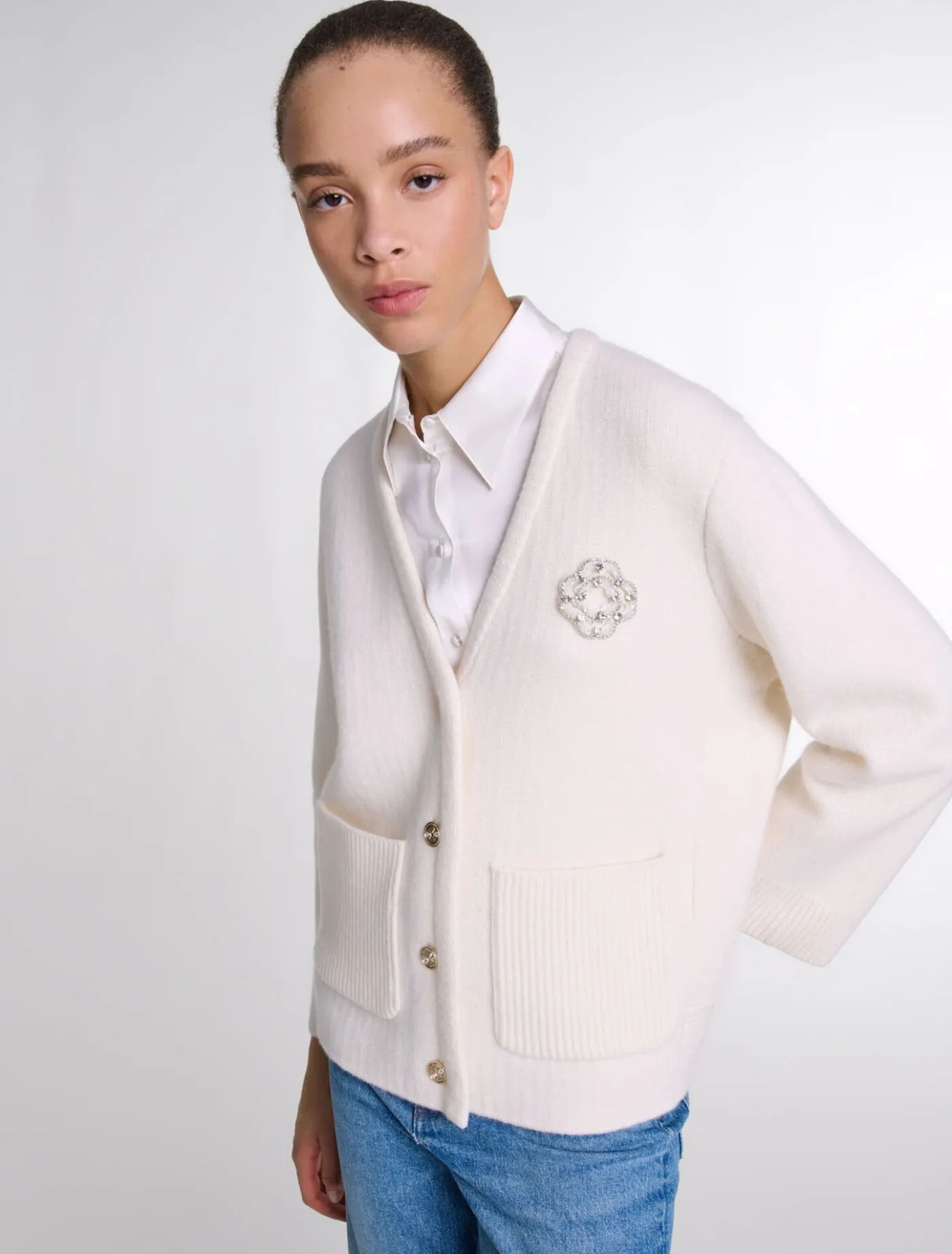 knit_cardie_with_rhinestone_clover_3.webp Knit cardie with rhinestone Clover^Maje Cheap