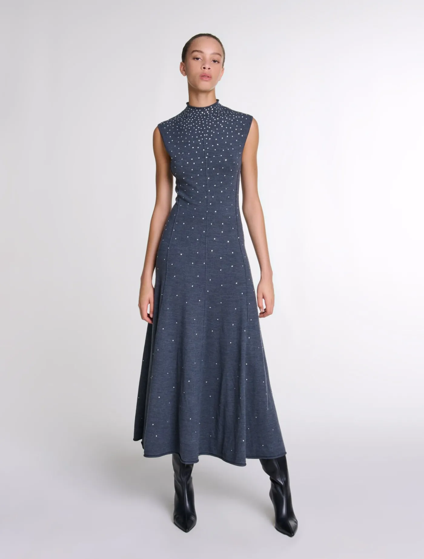 Knit maxi dress with rhinestones^Maje Hot