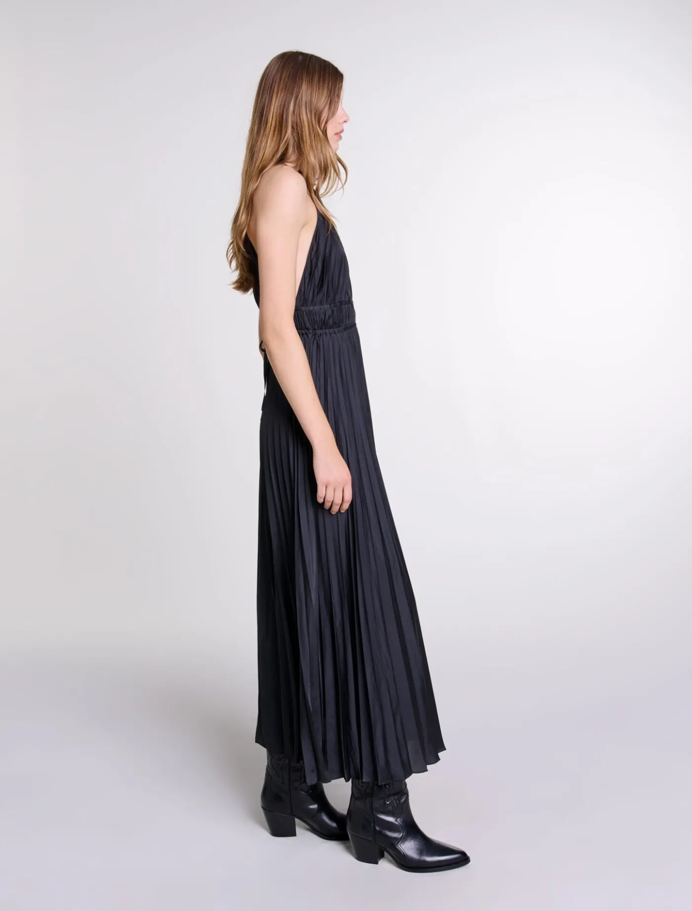 Pleated satin maxi dress^Maje Shop