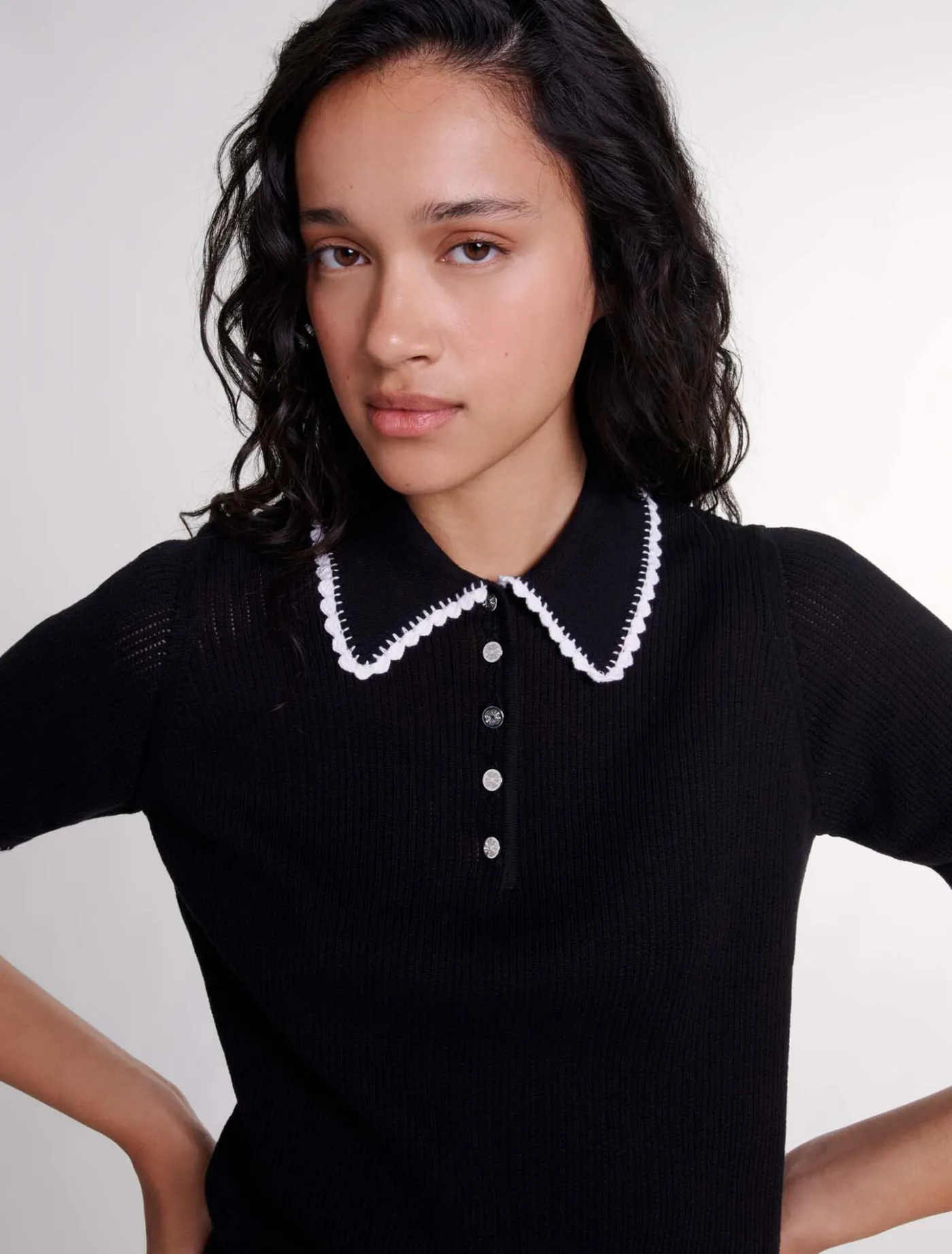 pointelle_knit_polo_shirt_6.webp Pointelle knit polo shirt^Maje Store