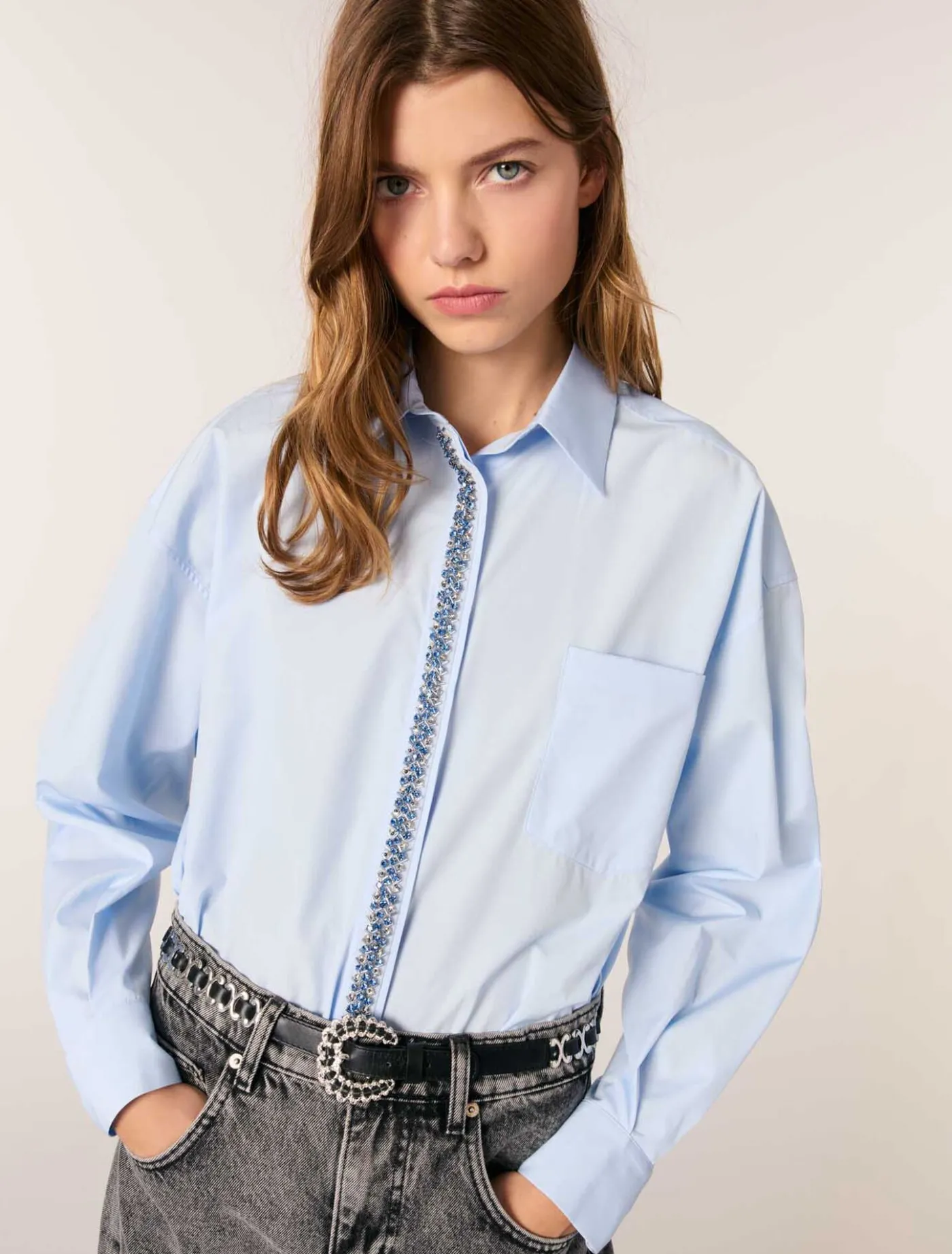 poplin_shirt_with_rhinestones_3.webp Poplin shirt with rhinestones^Maje Cheap