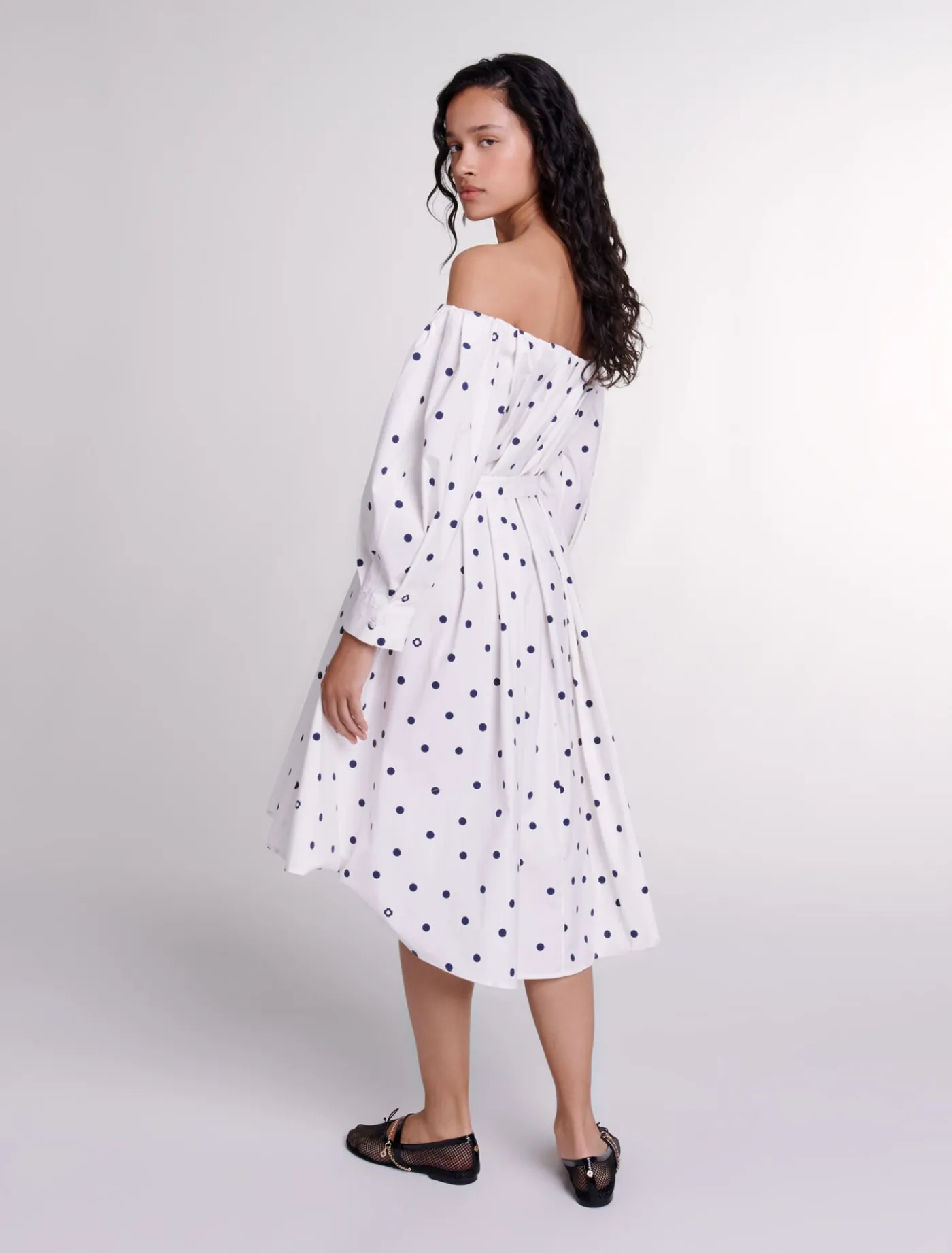 shirt_dress_with_bardot_neckline_2.webp Shirt dress with bardot neckline^Maje Flash Sale