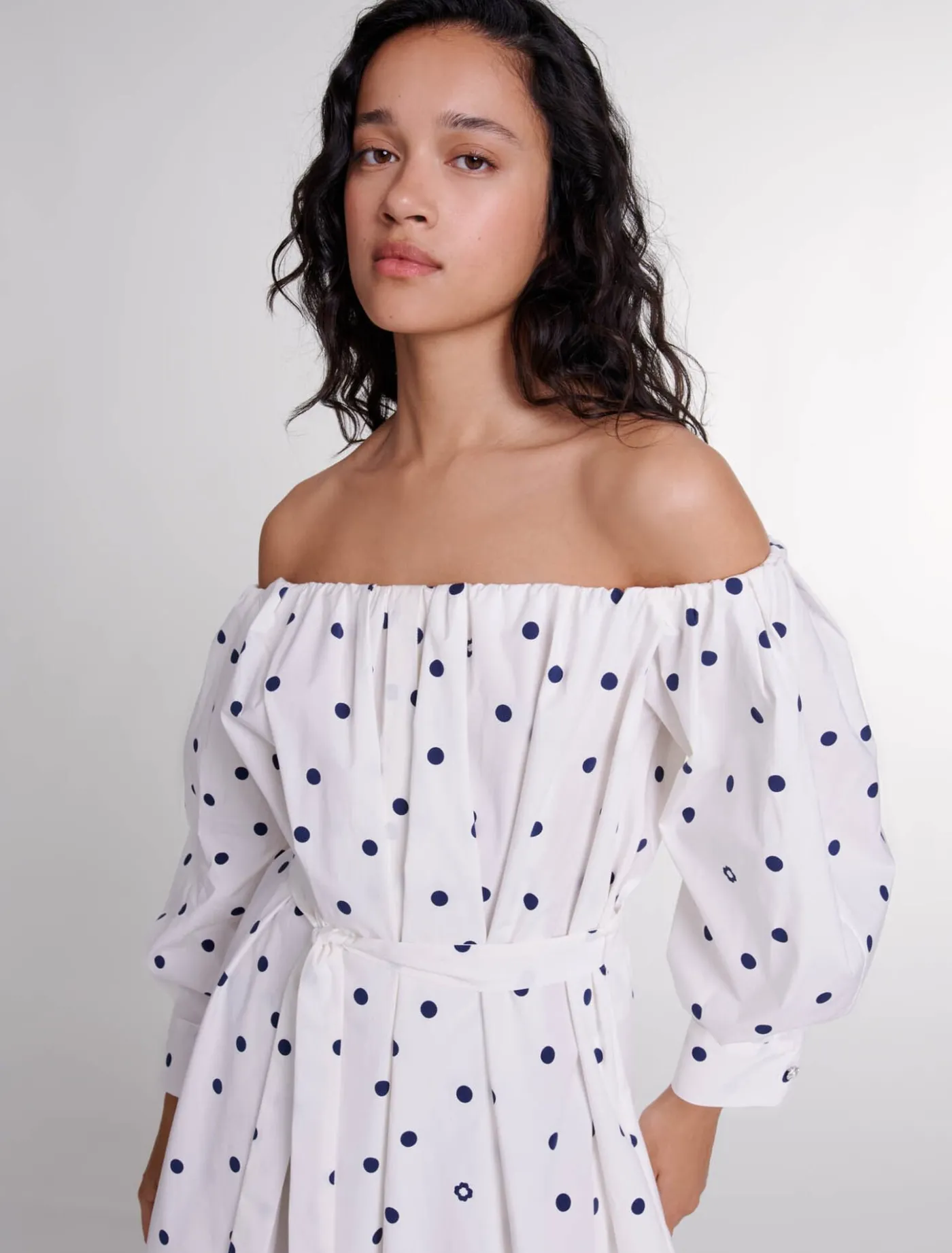 shirt_dress_with_bardot_neckline_4.webp Shirt dress with bardot neckline^Maje Flash Sale