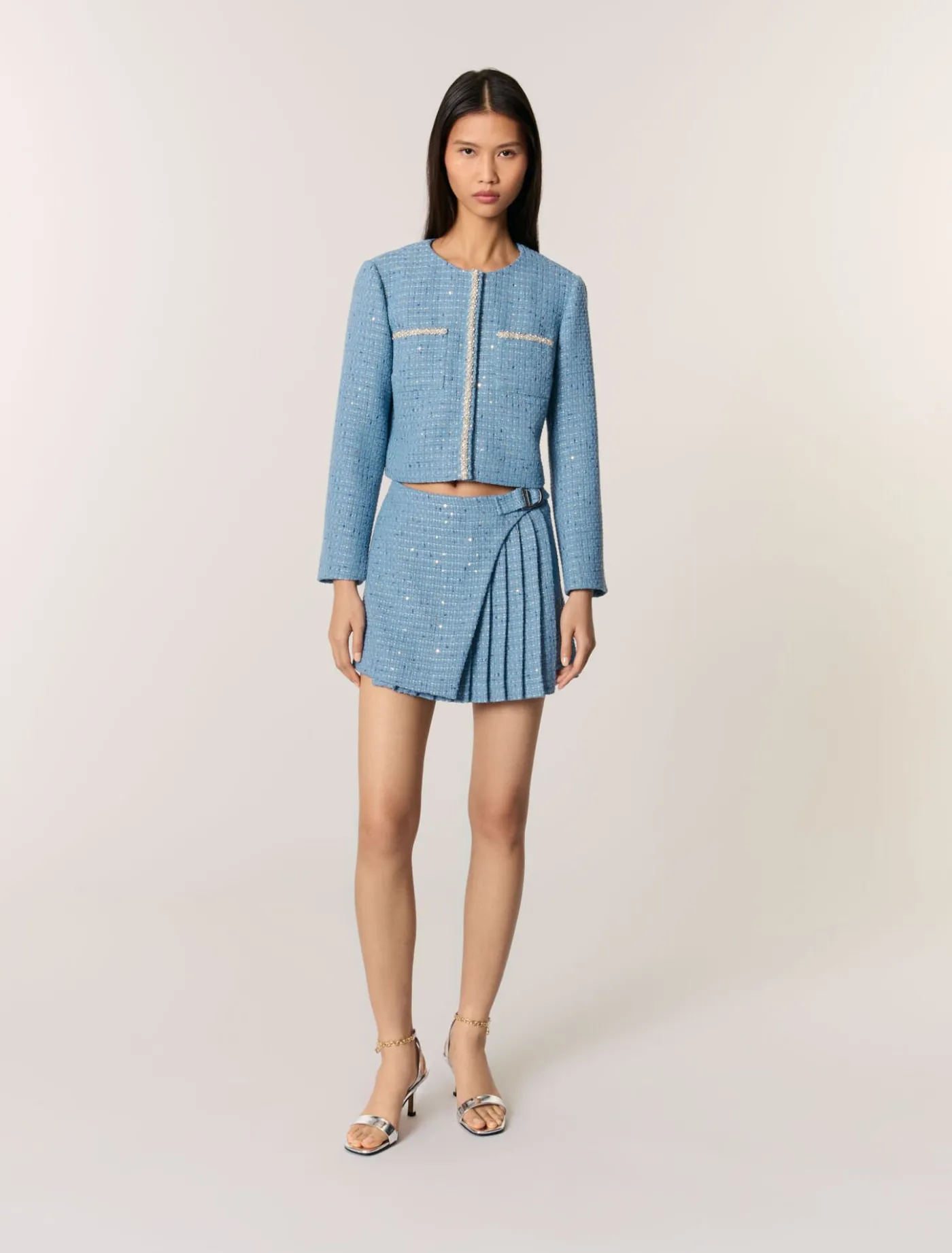 Short sequin tweed jacket^Maje Shop